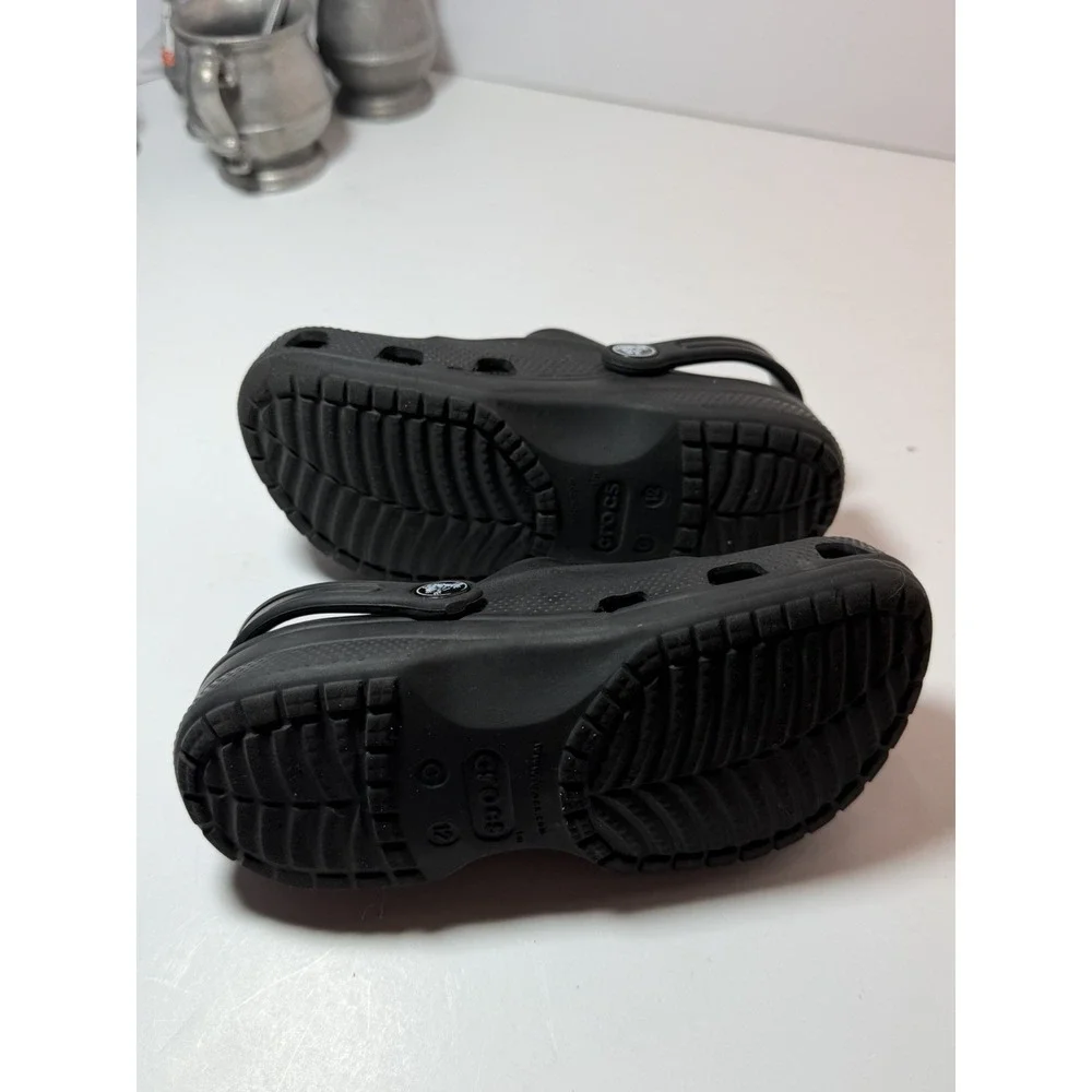 Crocs Classic Black Clog Size C12 Toddler With Leonardo TMNT Jibbitz Charm